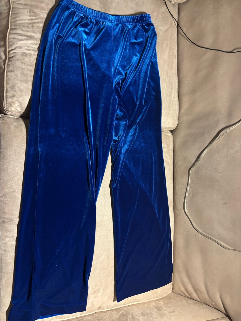 Vintage Victor Costa Occasions Blue Velvet Pants M 90s Wide Leg Stretch Velour